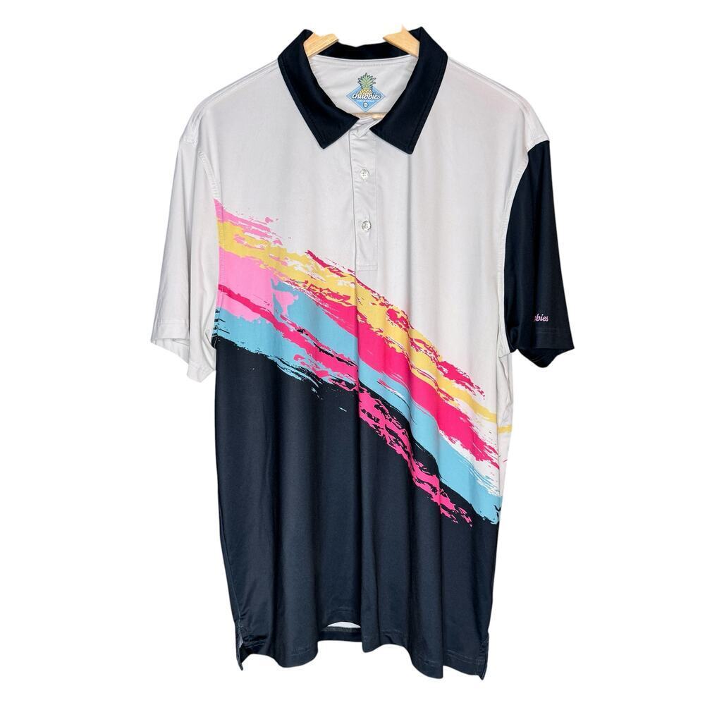 Chubbies Polo Shirt XL Colorblock Retro Stripe Performance Stretch Golf Casual - Picture 1 of 8